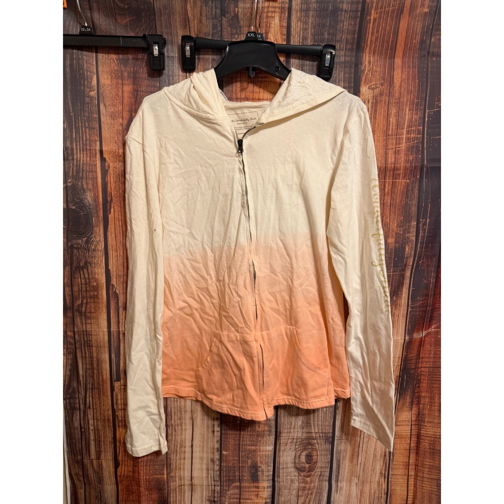 Joyce Meyer Wonderfully Made Ombre Lace Hooded Zip Up Sweatshirt Peach Cream L